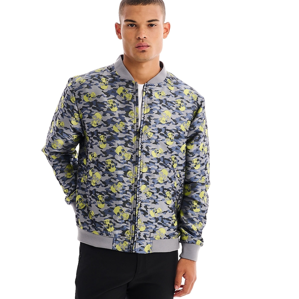 Men's Gray and Green Camouflage Bomber Jacket